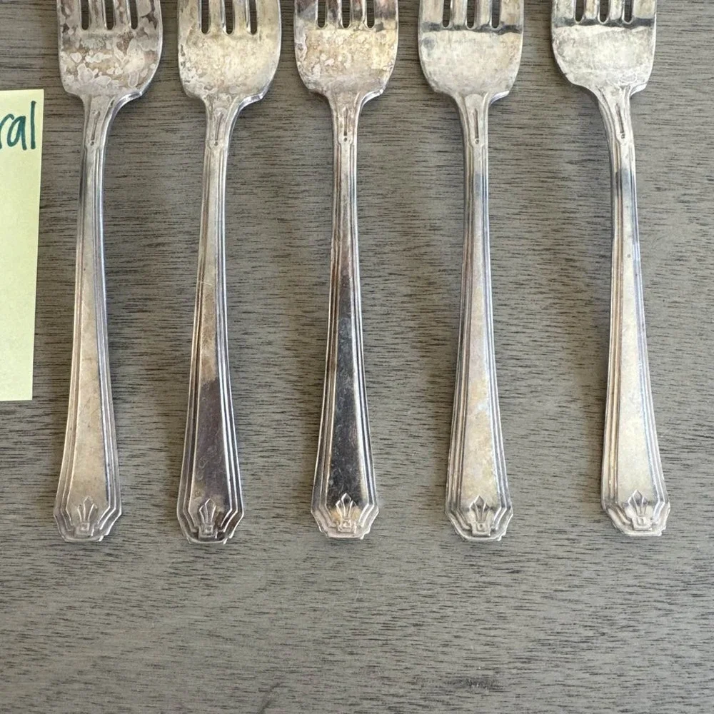 5‎ Jefferson Floral Art Deco Fan Forks 1930-1940 Silverplate Flatware